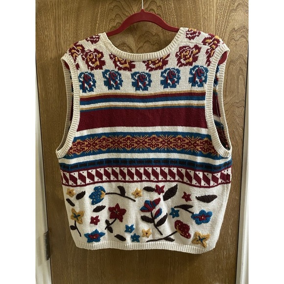 Vintage Westbound Women's White Multicolor Floral Knit Grandma Sweater Vest L - Picture 2 of 11
